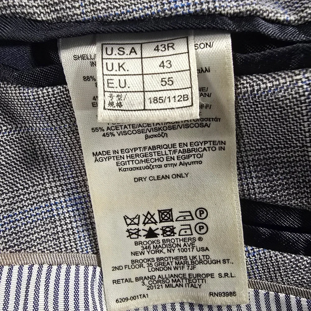 Brooks Brothers Explorer Fitzgerald Fit Blazer 43R Gray Glen Plaid Sport Coat